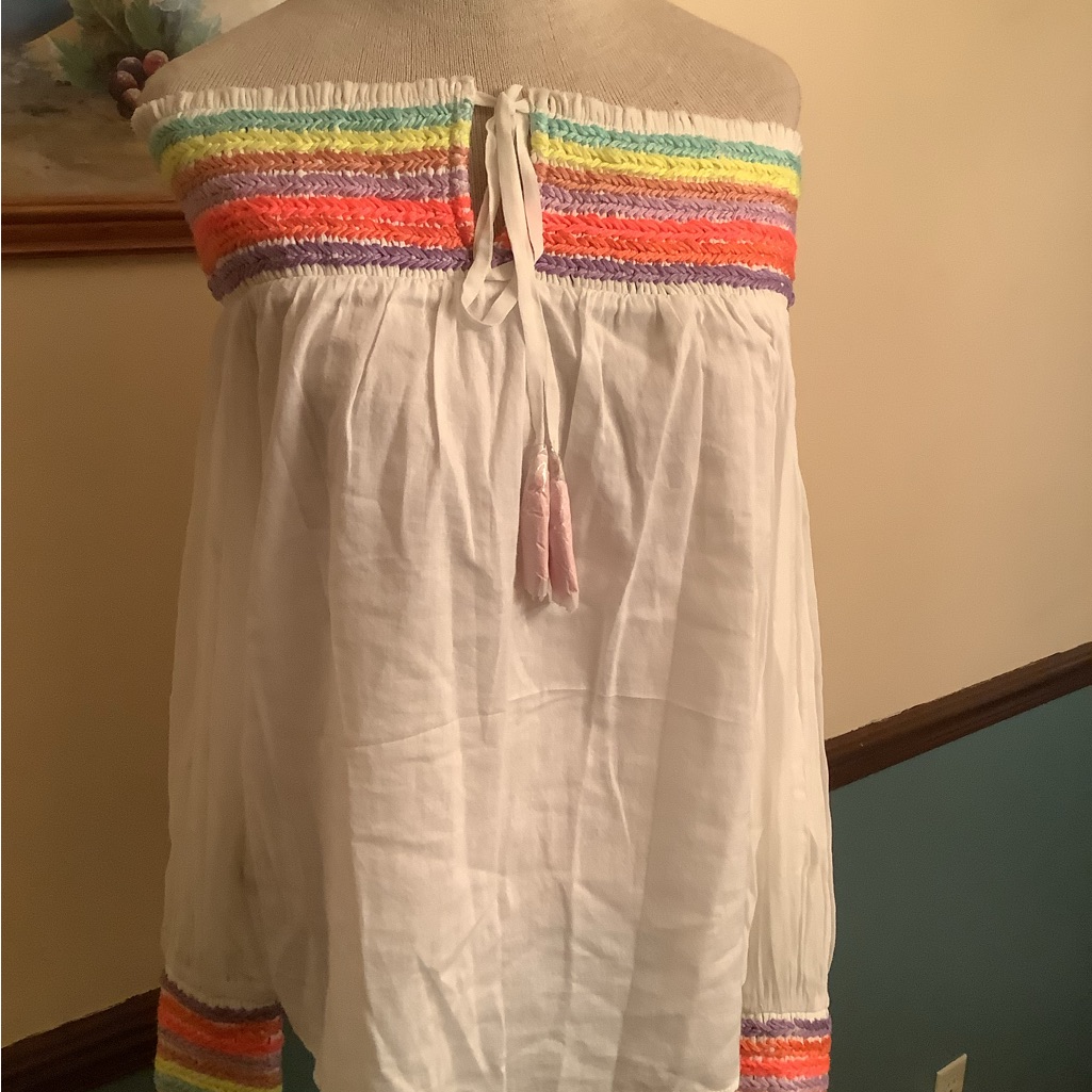 Alice+Olivia Embroidered Boho Off The Shoulder Top Xs